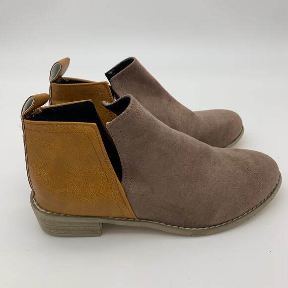 Ankle Boots Womens Size 8.5 Khaki & Brown Matte-Contrast Side Slit Block Heel - Picture 5 of 9
